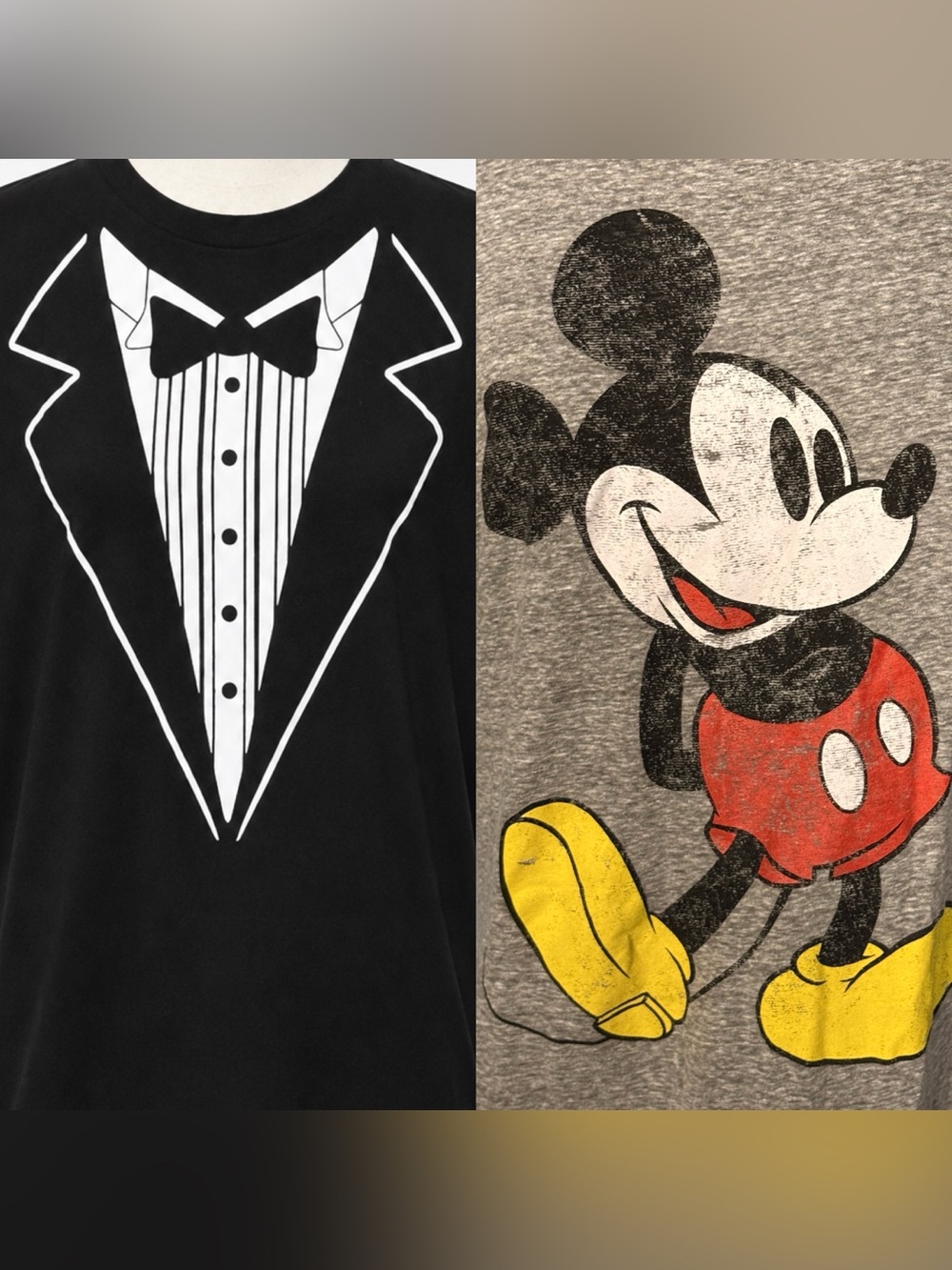 2 Classic t-shirts Novelty Tuxedo Graphic Tee - Mickey Mouse classic- both M